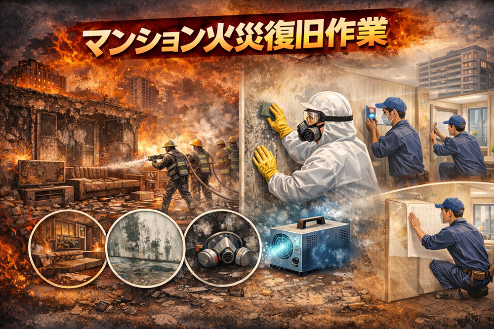 マンション火災後の復旧作業
